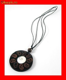 Lant Fantezie Bumbac Pandantiv Abalone Maro Forma Cerc LFAN-042 foto