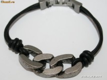 BRATARA barbateasca FOSSIL  NOUA CU ETICHETA, combinatie de  piele si otel inoxidabil innegrit la perfectiune vintage pret magazin 40euro foto