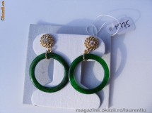 Extraordinari Cercei UNICAT aur 14K, 3.8g, ornati cu JAD si 2 BRILIANTE !! foto