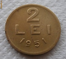 2 lei 1951 - cupru - stare excelenta - detalii perfecte - rar in aceasta stare foto