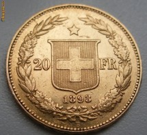 Elvetia - 20 franci 1893 - 6.45 gr. aur - tiraj mic 100000 buc. foto