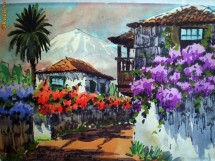 Pictura veritabila, tablou vechi in acuarela - Cuibul Reginei foto