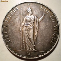 C.329 ITALIA LOMBARDIA GUVERN PROVIZORIU 5 LIRE 1848 M XF ARGINT 25,04g foto