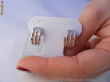 Cercei aur 14K, 4.7g, model HOOP ornati cu 28 BRILIANTE de 1/2 carate !!! foto