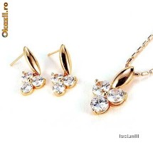 SET deosebit FILAT IN AUR GALBEN de 14 k format din lant cu pandantiv si cercei cu CRISTALE Swarovski! Lantisor si cercei ce stralucesc superb! foto