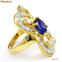 INEL deosebit PLACAT CU AUR GALBEN de 9k (marcat 9k) cu pietre SAFIR MOV si TOPAZ alb ! Model superb! Cadou Valentine's day si Dragobete! Marimea 8! foto