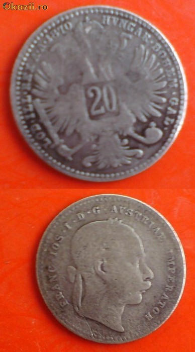 20 Kreutzer (krajczar) 1870 Wiena, Franz Ios., Ungaria/Austria foto mare