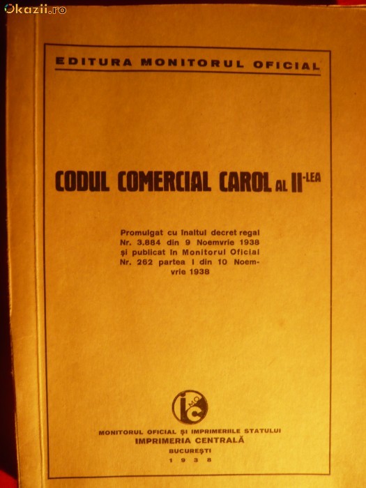 CODUL COMERCIAL CAROL II - 1938 - Monitorul Oficial foto mare