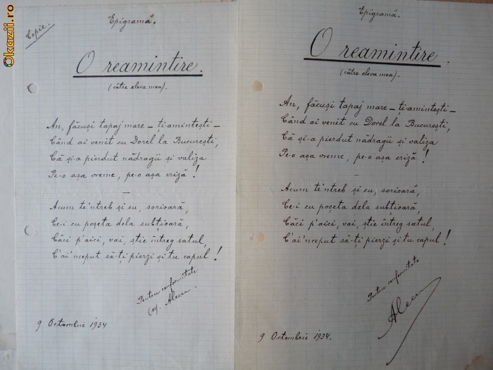 Manuscris interbelic cu epigrame , scrisori versificate , o nuvela foto mare