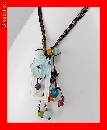 Lant Fantezie Medalion Colorat Buchet Jad-Carnelian-Ametist LFAN-028 foto mare