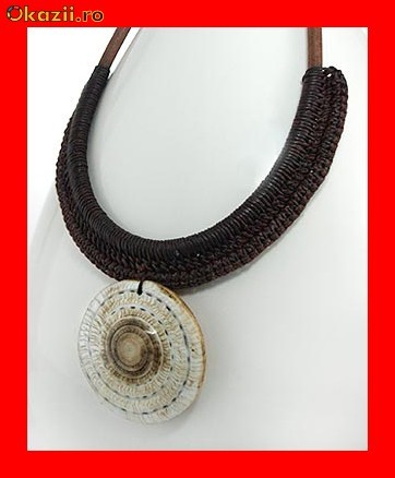Lant Fantezie-Lemn Medalion Abalone Alb Stil Retro LFAN-016 foto mare
