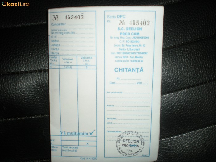 Vand facturi cu chitanta pt orice marfa 30 ron LA COMENZI MARI FAC DISCOUNT foto mare