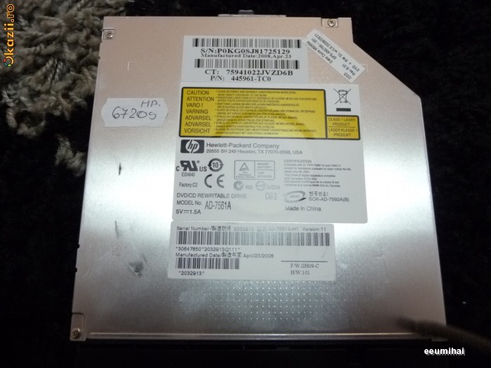 UNITATE OPTICA DVDRW LAPTOP HP 6720 foto mare