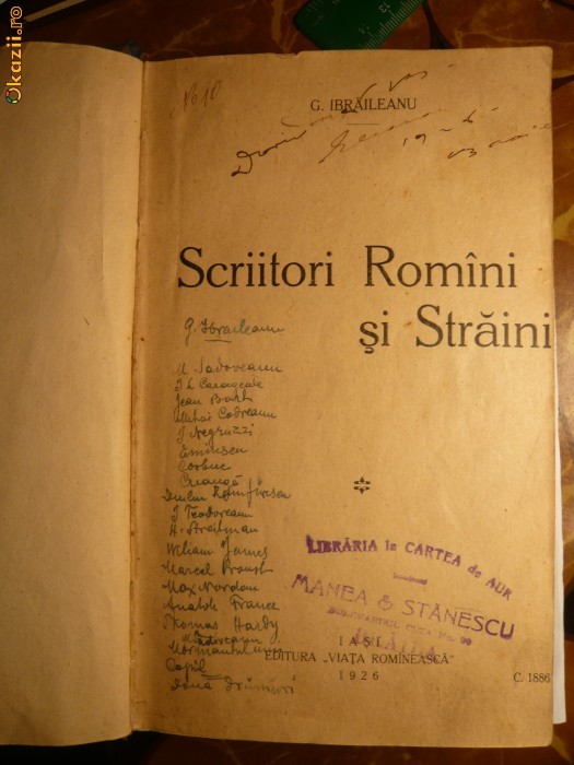 G.Ibraileanu -Scriitori Romani si Straini -Prima Ed. 1926 foto mare