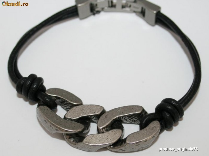 BRATARA barbateasca FOSSIL  NOUA CU ETICHETA, combinatie de  piele si otel inoxidabil innegrit la perfectiune vintage pret magazin 40euro foto mare