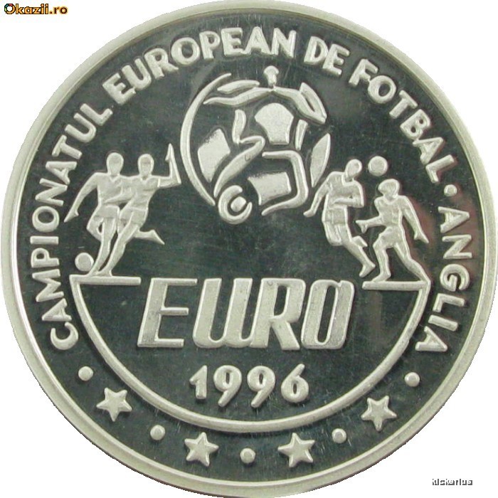 100 lei 1995 - Fotbal Euro 1996 - Ag proof certificat BNR foto mare