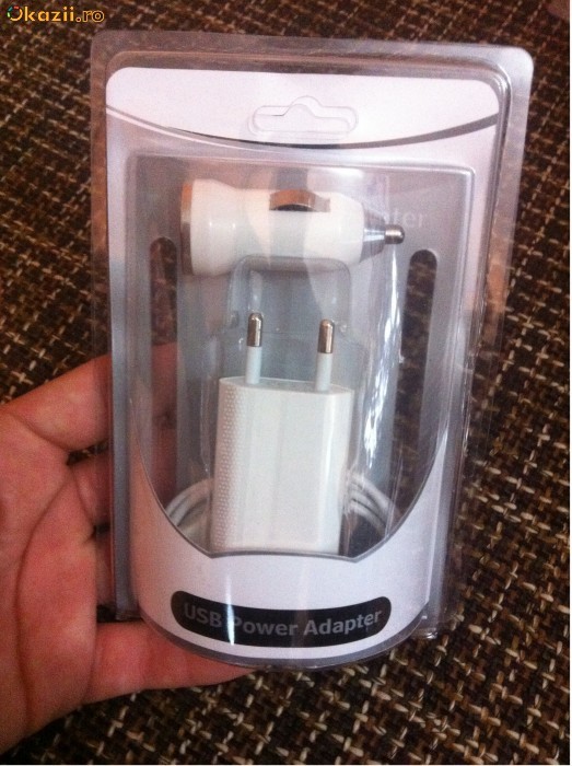 set accesorii cablu de date, incarcator retea perete incarcator auto iphone ipod ipad USB 5V 1A htc sensation desire hd, nokia samsung foto mare