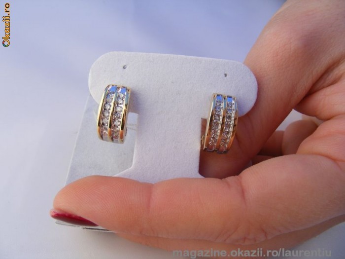 Cercei aur 14K, 4.7g, model HOOP ornati cu 28 BRILIANTE de 1/2 carate !!! foto mare