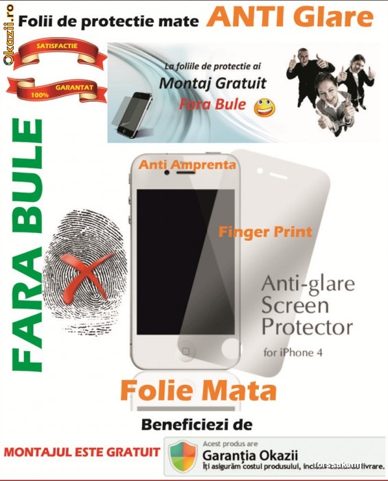 Folie de protectie iPhone 4 Mata Mate FATA MONTAJ GRATUIT Calitate foto mare