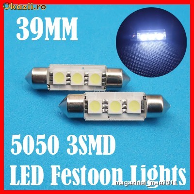 bec led leduri auto C5W festoon cu 3 SMD 5050 39 mm , pentru plafoniera, numar de inmatriculare becuri led foto mare