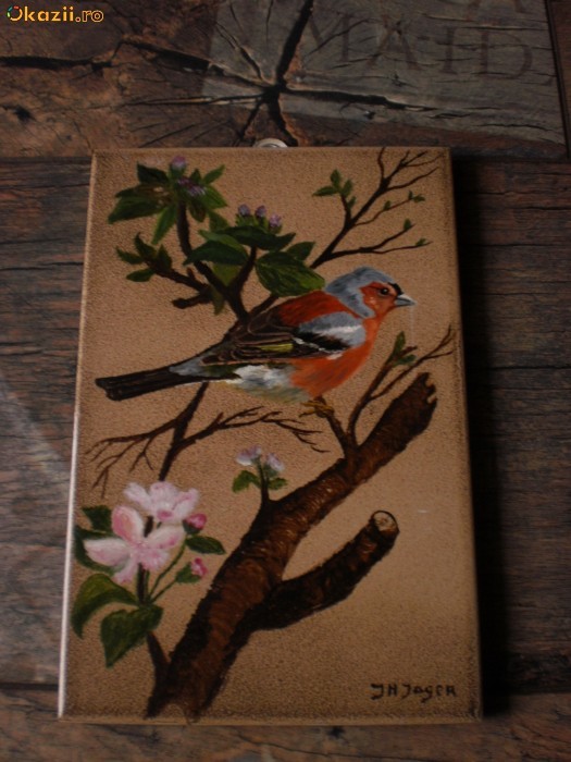 Tablou, pictura pe suport ceramic, pasare foto mare