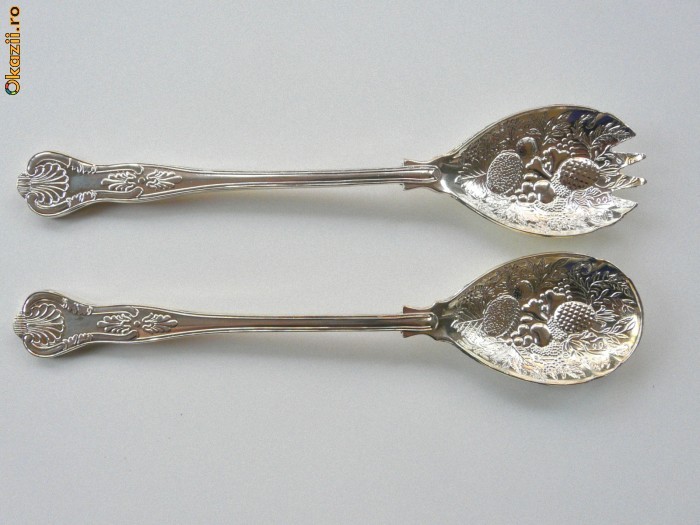 PERECHE DE TACAMURI PENTRU SERVIT SALATA - FALSTAFF, ANGLIA, METAL ALB ARGINTAT foto mare