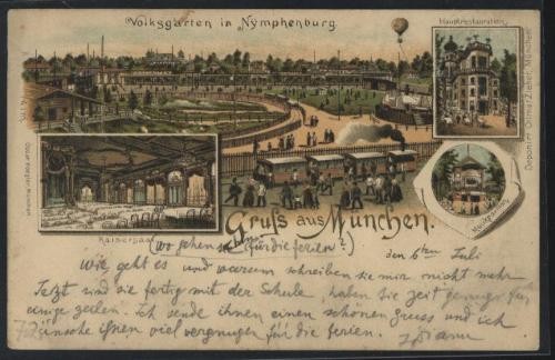 Litografie Munchen,circulata la Bucuresti,1894 foto mare